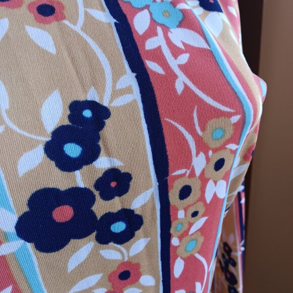 Medium Vintage Elleen 1970s Groovy Mod Mom Floral Striped High-Neck Top 11/12 - Picture 5 of 8